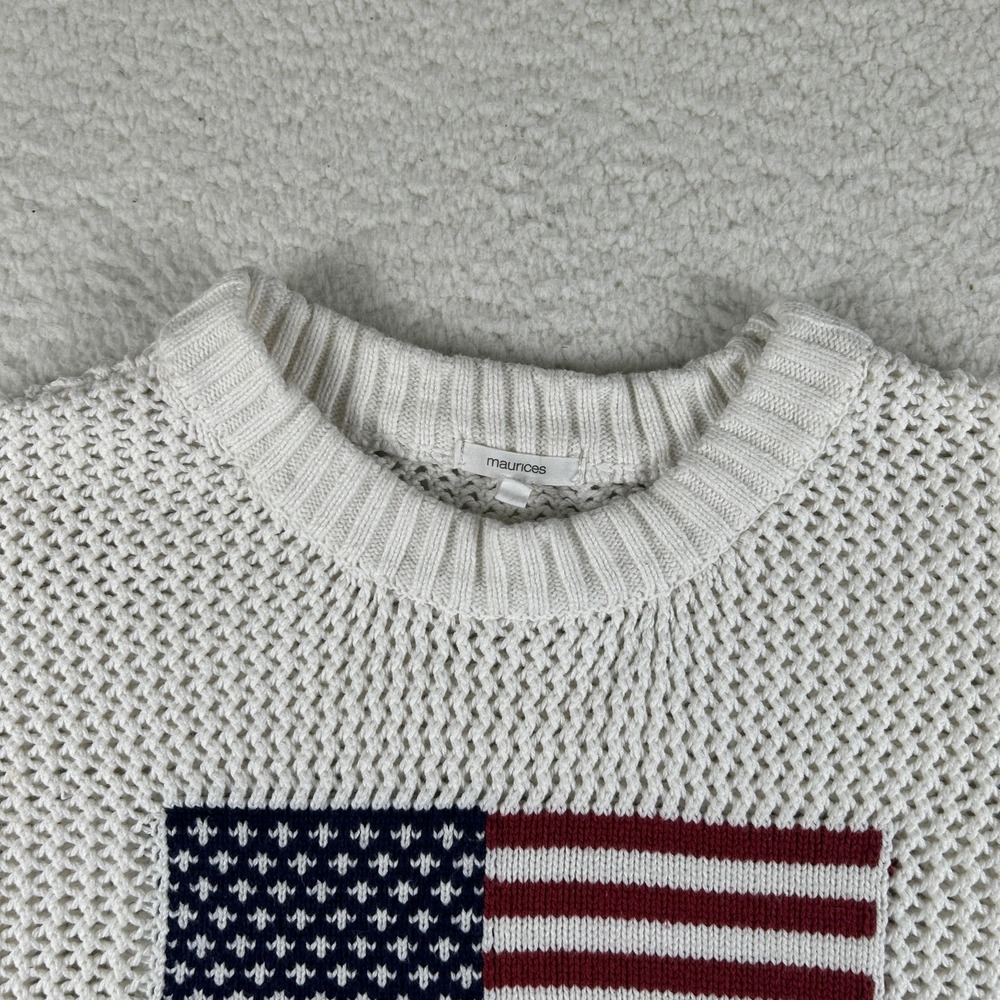 Maurices Sweater Womens 2X USA Flag Patriotic Waffle Knit Pullover Costal Preppy - Picture 5 of 13